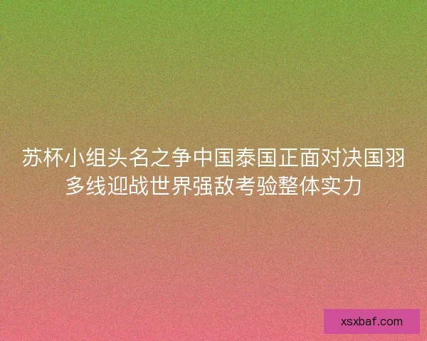 苏杯小组头名之争中国泰国正面对决国羽多线迎战世界强敌考验整体实力