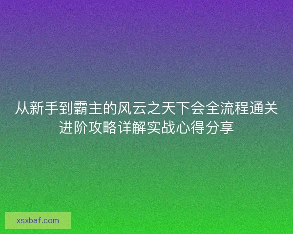 从新手到霸主的风云之天下会全流程通关进阶攻略详解实战心得分享